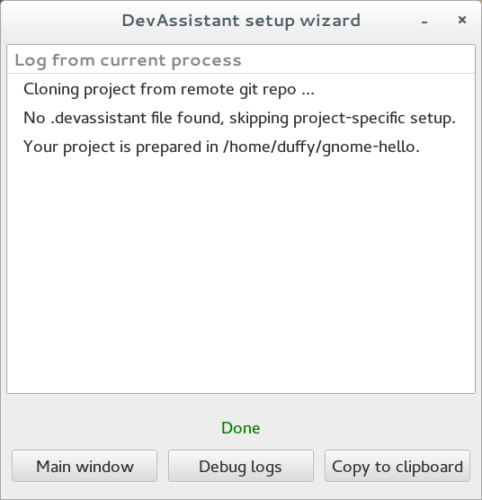 Custom Project completion dialog.