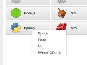 An example of the little grey menu - this one appears when you click on the Python button. Not all of the buttons have a grey menu.