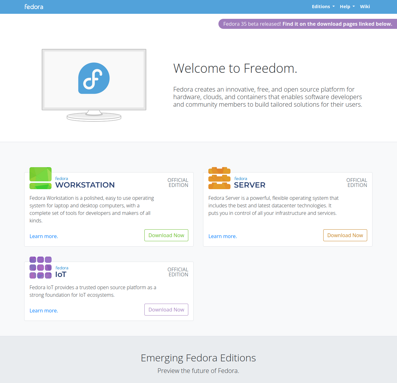 screenshot of getfedora.org